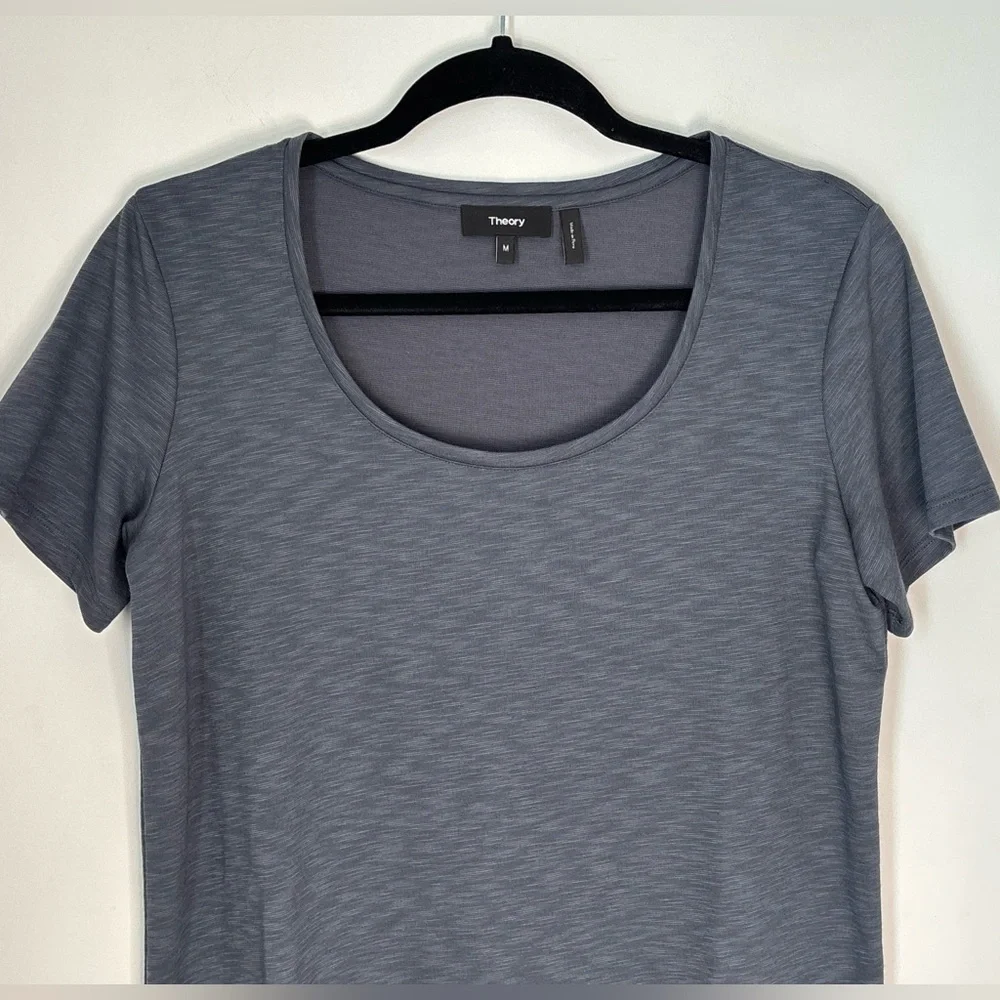 THEORY Heathered Classic Gray Basic Scoop Neck T Shirt Size Medium L47 - Picture 8 of 14
